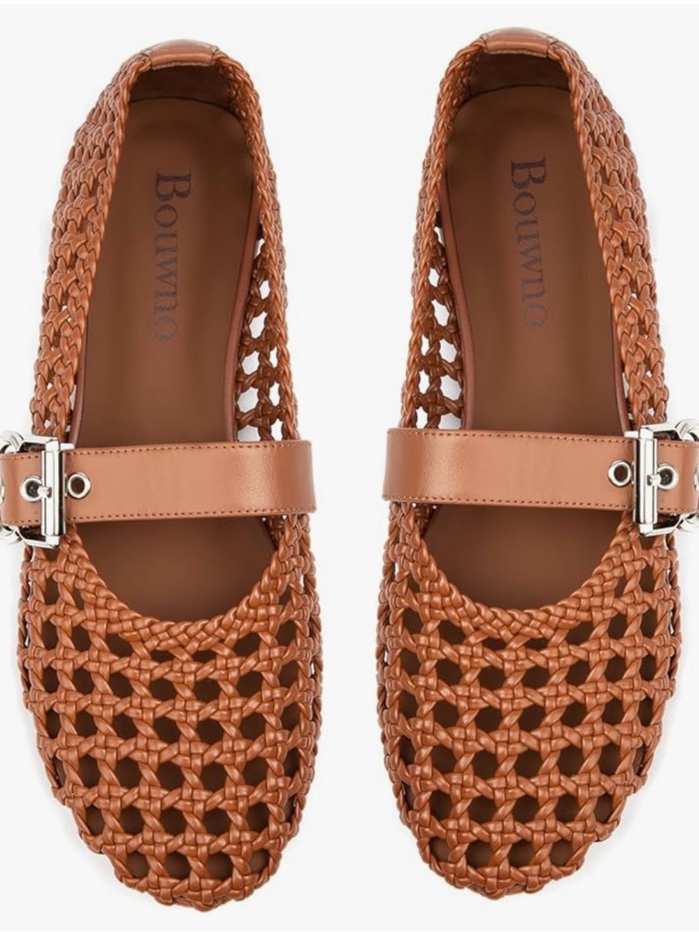 Woven Mary Jane Flats in Cognac Brown - Women
